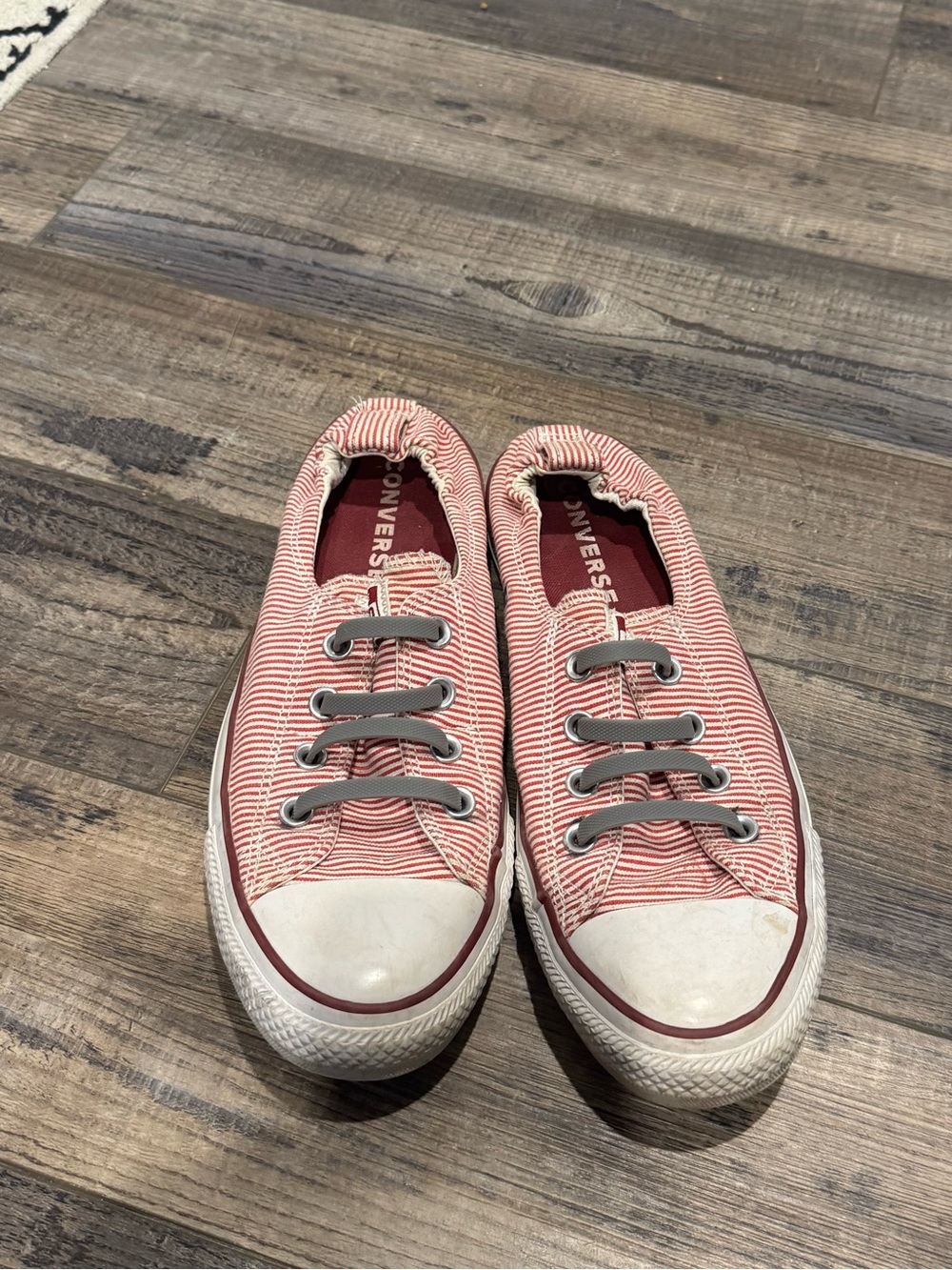 Converse Red and White Striped Low-Top Sneakers